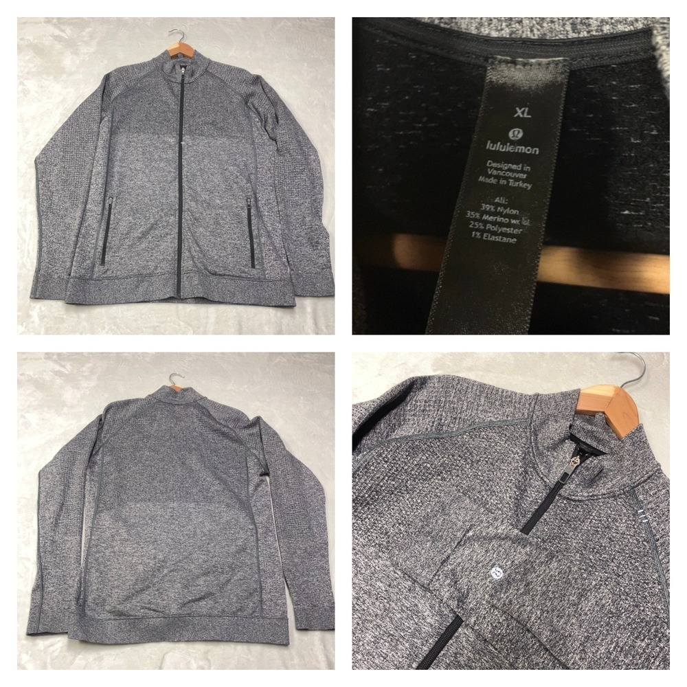 Lululemon Engineered Warmth Full Zip Sweater Mens XL Merino Blend Heathered Gray